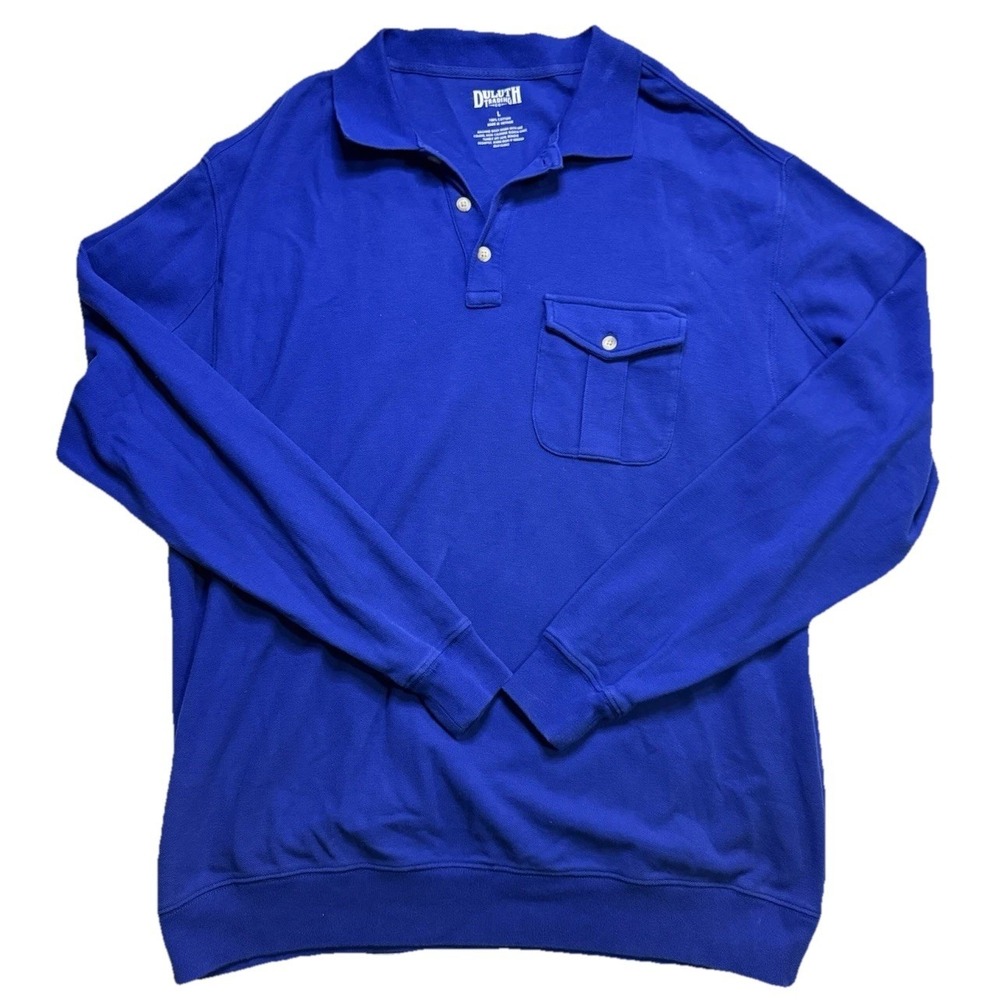 Duluth‎ Trading Co Shirt Top Men's Royal  Blue Large Long Sleeve Polo Reinforced